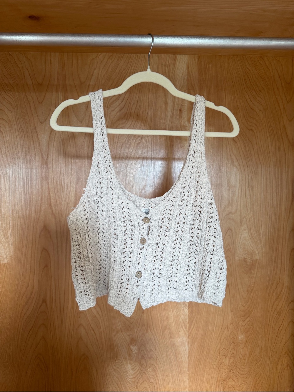 Free People Cream Crochet Button-Front Crop Tank